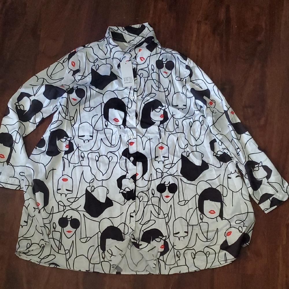Kaktus Black and White Graphic Print Men's Shirt
